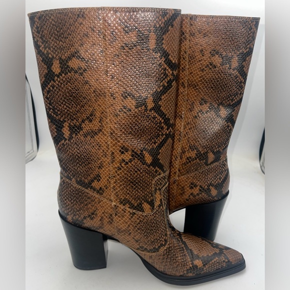 Franco Sarto Womens Jaxon Mid Calf Heeled Boot Snakeskin Embossed Size 8.5M NWB - Picture 8 of 14
